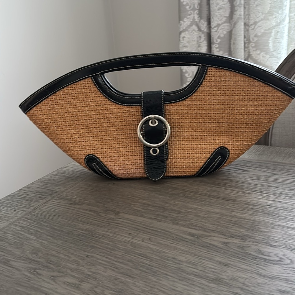 Straw and Patent Clutch with Unique Fan Shape